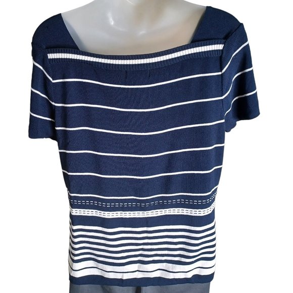 Christopher Banks Womens Striped Sweater Medium Blue White Button Accents - Picture 3 of 5